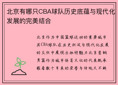 北京有哪只CBA球队历史底蕴与现代化发展的完美结合