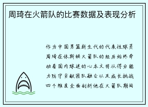 周琦在火箭队的比赛数据及表现分析