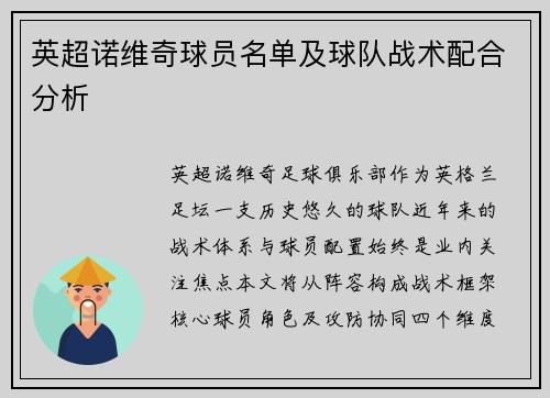 英超诺维奇球员名单及球队战术配合分析